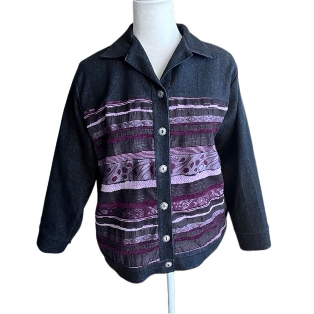 Lighthouse Point VTG Jacket Black Pattern Design Made in USA Bomber SZ M